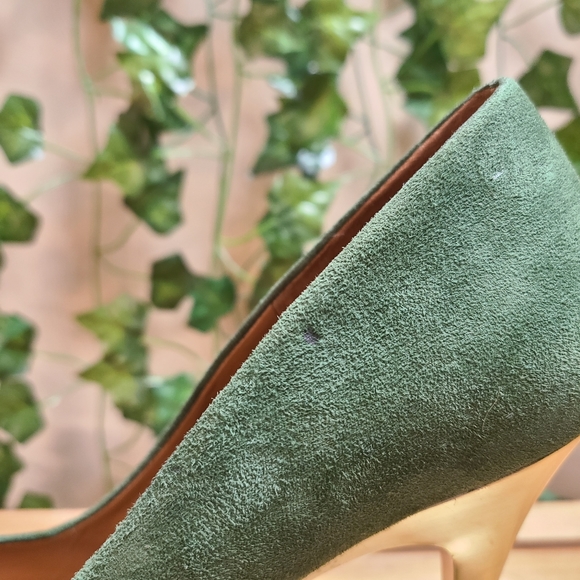 Zara Women's Faux Suede Green Gold Platform Evening Peep Toe Heel - Picture 4 of 16